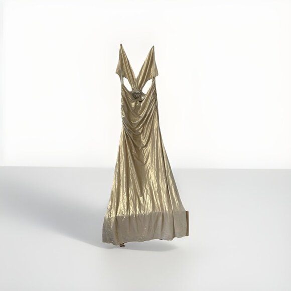 Jaded London Vida Maxi Dress Metallic Gold Cut-Out Halter Gown NWT Size US 4 - Picture 2 of 9